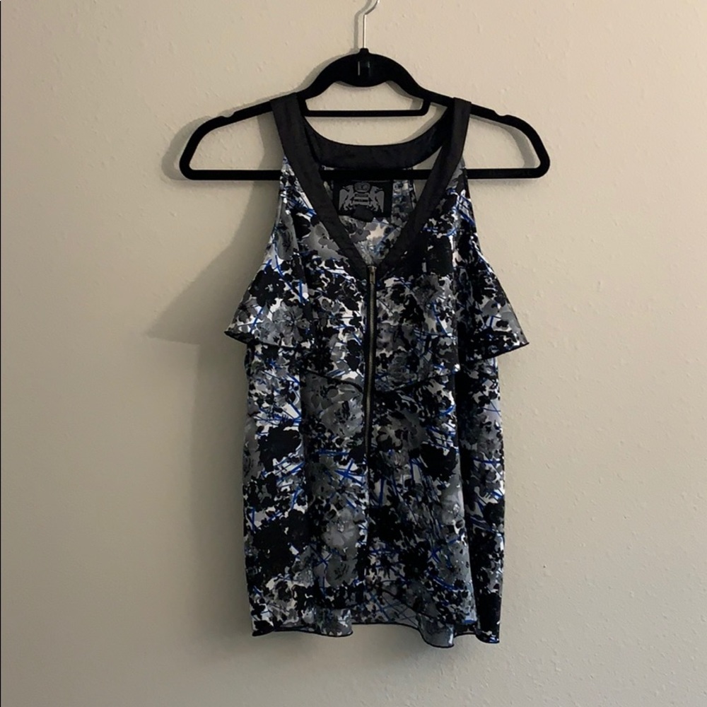 Silly Black Racerback Blouse Tank with Zipper